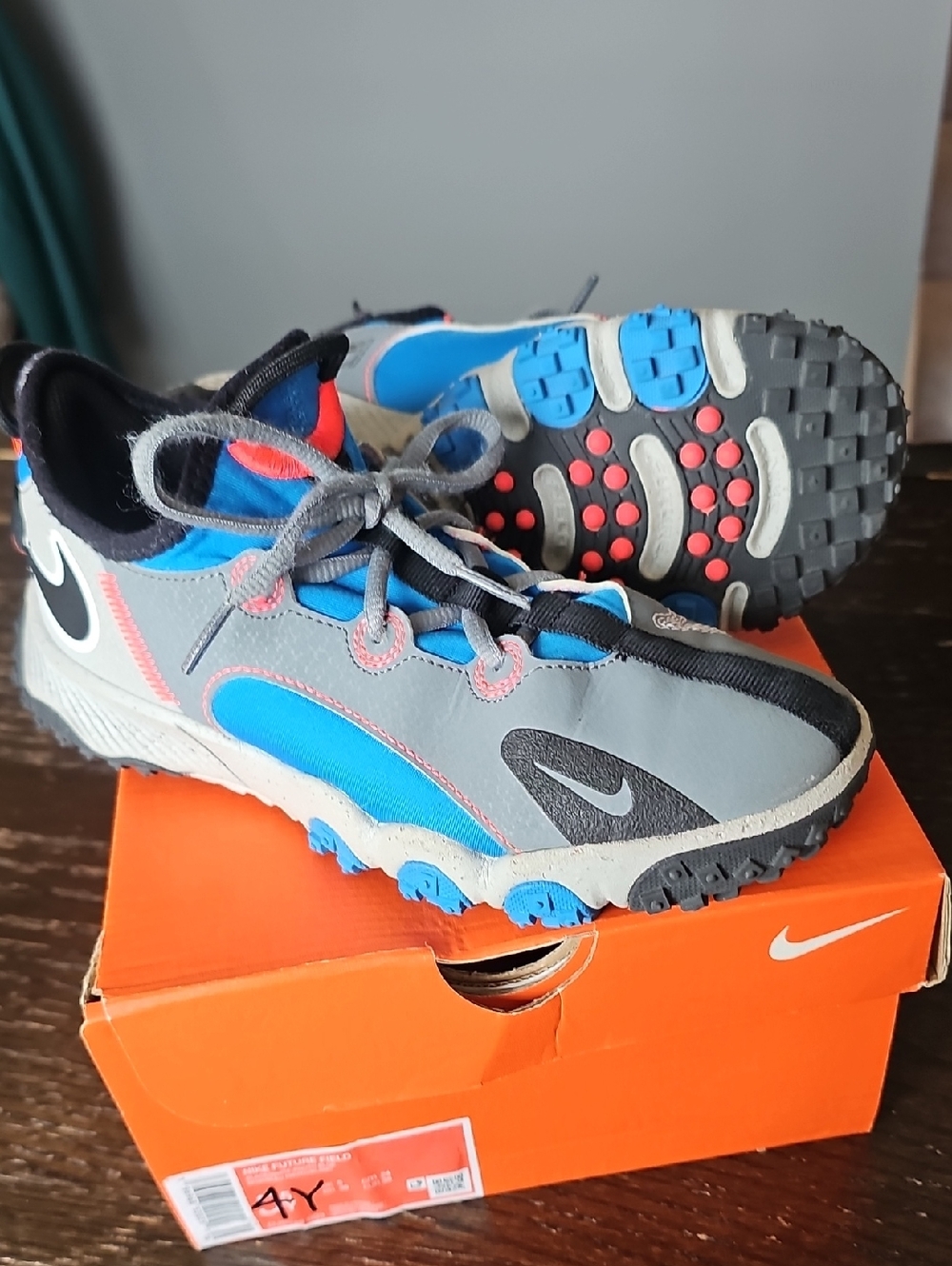Nike Kids Gray and Blue Future Field Turf Shoes 4Y